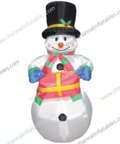 inflatable snowman holding gift