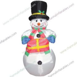 inflatable snowman holding gift