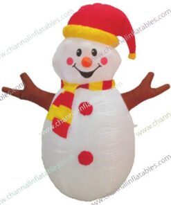 inflatable snowman with santa hat and stick arm