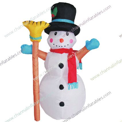 inflatable snowman with broom