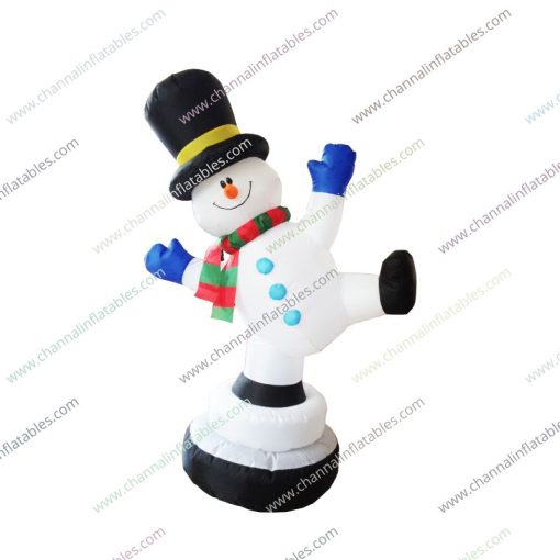 inflatable snowman one leg standing