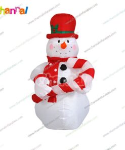 inflatable snowman with candy cane