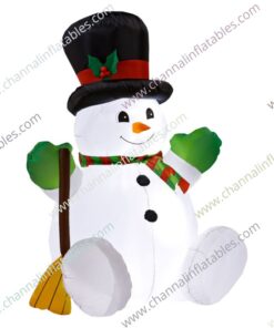 inflatable snowman with broom