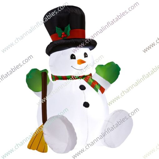inflatable snowman with broom