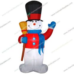 inflatable snowman with broom