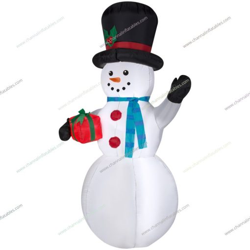 inflatable snowman brings a gift