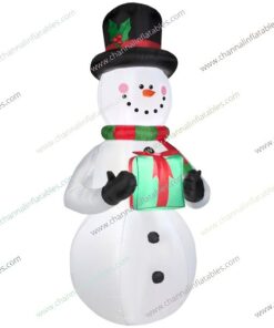inflatable snowman holding gift