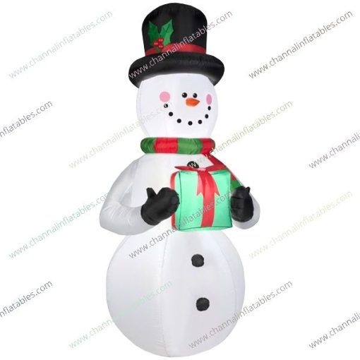 inflatable snowman holding gift