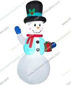 inflatable snowman brings a gift