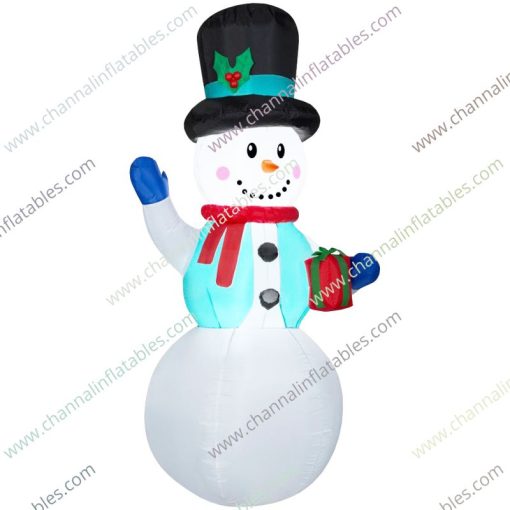 inflatable snowman brings a gift
