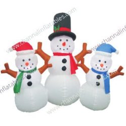 trio inflatable snowman with stick arms