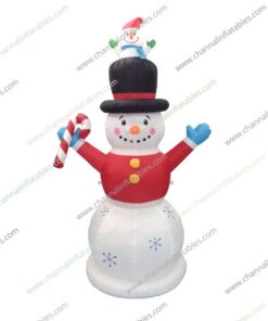 red inflatable snowman on snowman