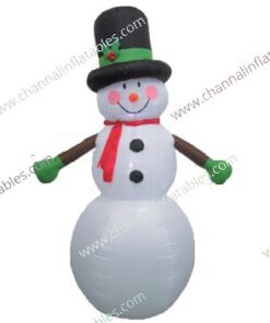 inflatable snowman with green gloves