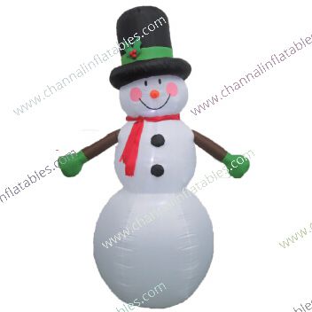 inflatable snowman with green gloves