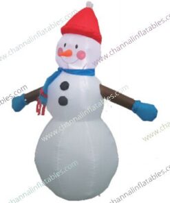 inflatable snowman with blue gloves