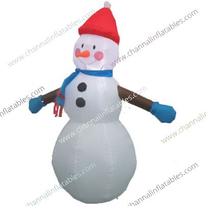 inflatable snowman with blue gloves