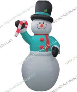 inflatable snowman with candy cane