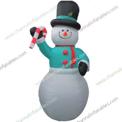 inflatable snowman with candy cane