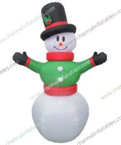 inflatable snowman with green coat