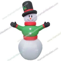 inflatable snowman with green coat