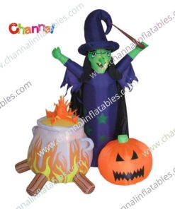 inflatable witch with cauldron