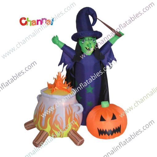 inflatable witch with cauldron
